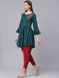 Made to Measure Thread Embroidered Peplum Kurta with Bell Sleeves & Harrem Pants