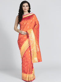 Banarasi Silk Peach Saree with Gold Zari Weaving