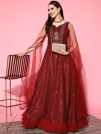 Chhabra 555 Made to Measure Sequinned Bling Cocktail Gown with Long Cape Style Sleeves