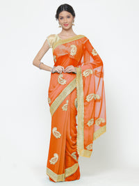 Chhabra 555 Orange Georgette Saree With Resham Embroidery