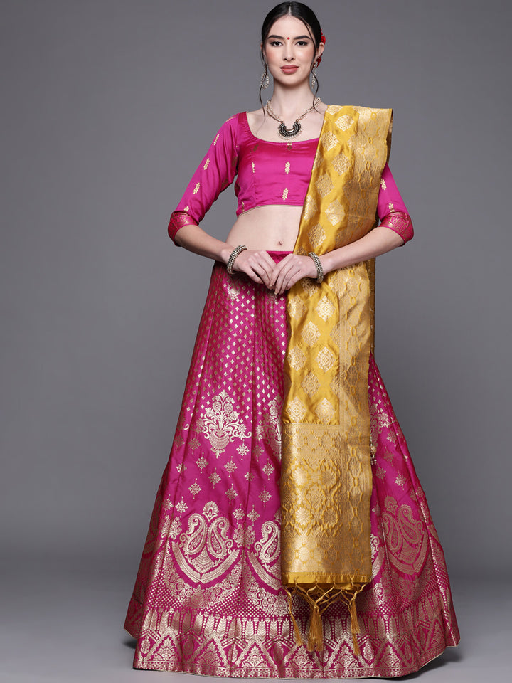 Chhabra 555 Burgundy Semi Stitched Banarasi Brocade Silk Lehenga with Zari & Resham Weaving