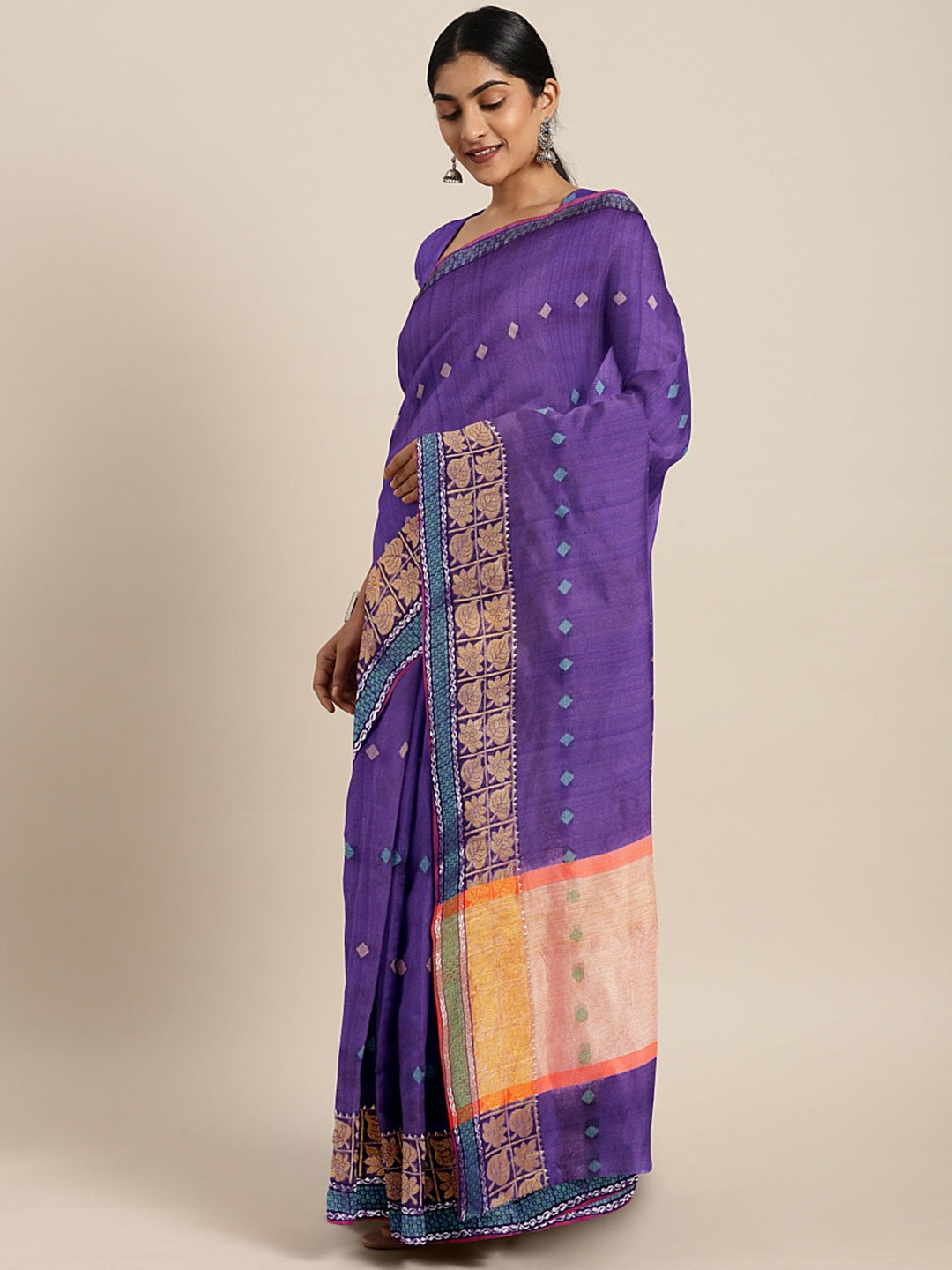 Chhabra 555 Purple Traditional Chanderi saree with Resham Meenkari & Zari Weaving