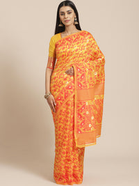Handloom Chanderi Saree with Abstract woven pattern and Gold Zari weaving