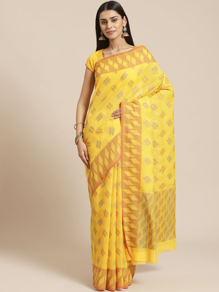 Handloom Chanderi Saree with Abstract woven pattern and a contrast border