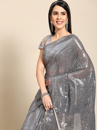 Chhabra 555 Grey Heavy Sequin Embellished Party Wear Georgette Bling Cocktail Saree