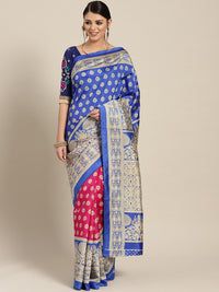 Chhabra 555 Patola Silk Printed Half-and-half saree with Zari Meenakari floral pattern