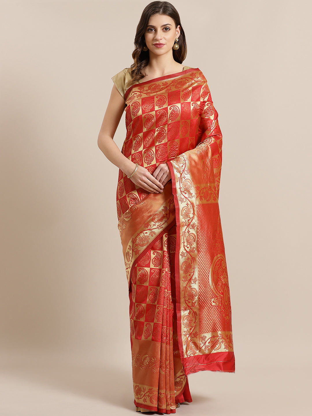 Chhabra 555 Kanjiwaram inspired French silk saree with Oxidised Zari Weaving in a Gharchola Pattern