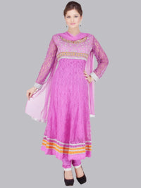 Violet Net Embroidered Suit With Net Dupatta