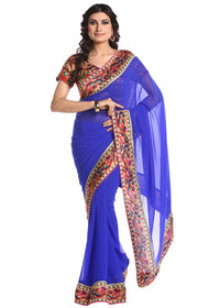 Blue Georgette Saree with Art Silk Paithani Print Blouse