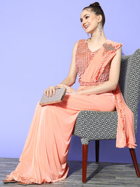 Chhabra 555 Pre-Draped Lycra Belted Saree With Bead & Sequins Embellish Blouse & Crystal Tassels 