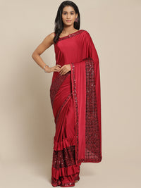 Ruffled Bling Pre-stitched Saree with Festive Layering & Sequence Embroidery Patchwork