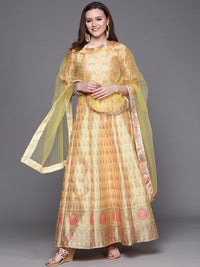 Yellow Embellished Digital Print Anarkali Gown