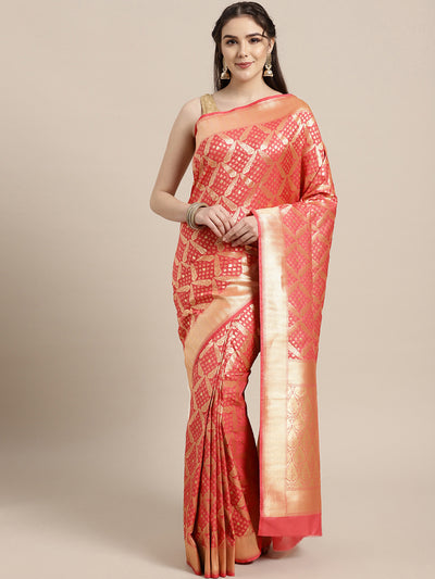 Chhabra 555 Kanjiwaram inspired silk saree with intricate zari weaving in a jaal pattern