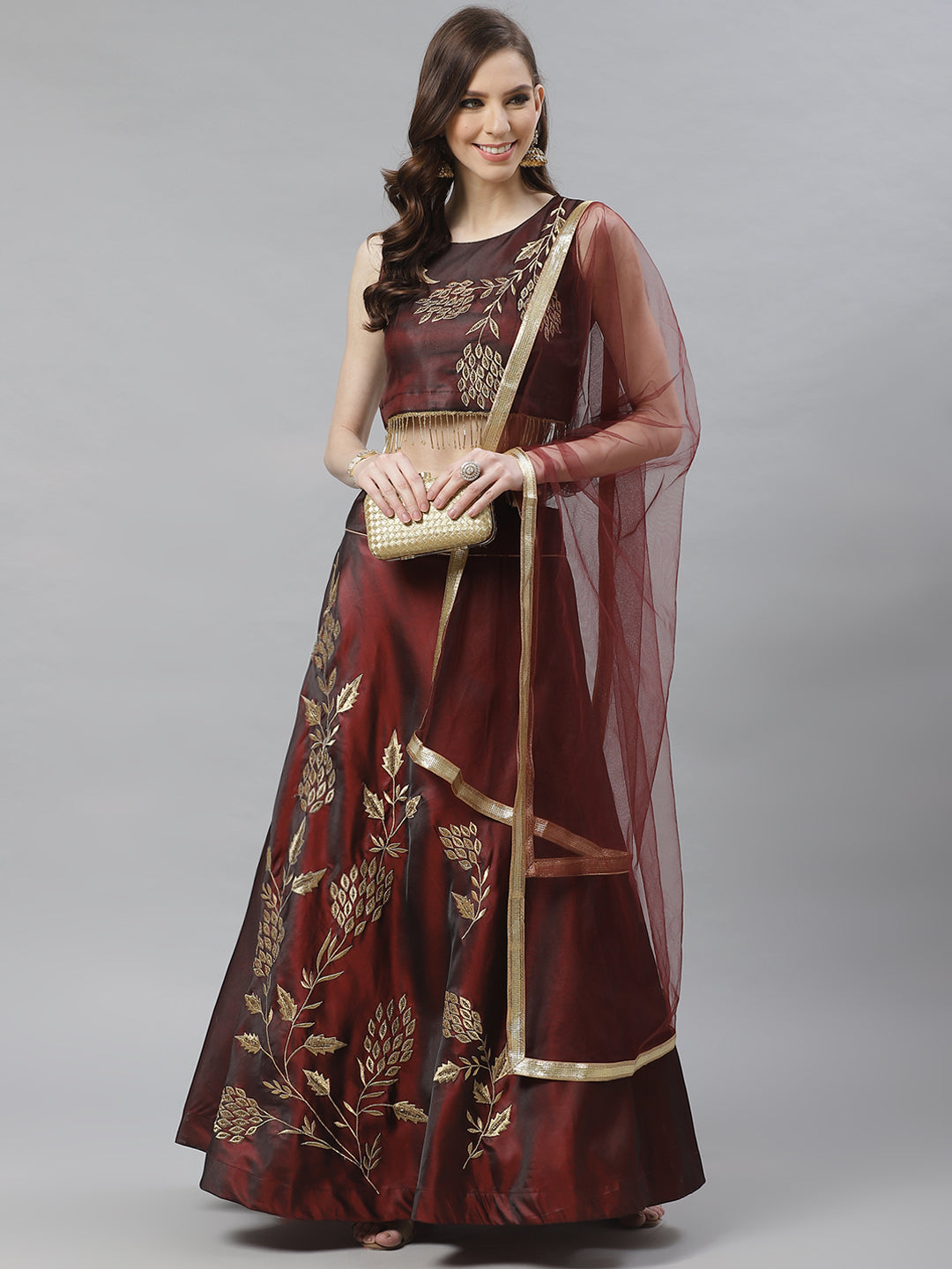 Made To Measure Embellished Lehenga Set with Floral Gold Zari Embroidery and Tassels