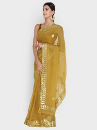 Chhabra 555 Mustard Georgette Saree With Gotta Patti & Resham Embroidery and Paisley motifs
