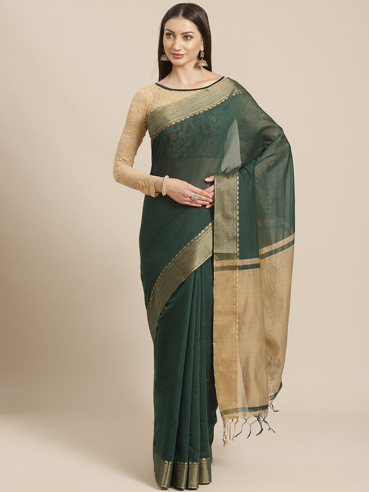 Deep Tone Banarasi Heritage of India Saree with Weaving Border, Contrast Pallu & Jhalar