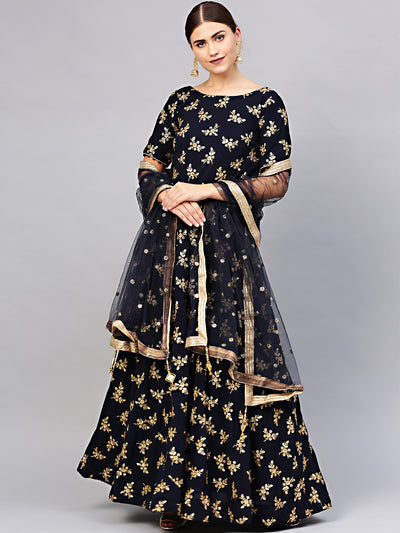 Chhabra 555 Made to Measure Georgette Anarkali Kurta Gown with Sequin Zari Embroidery and dupatta