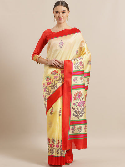 Chhabra 555 Bhagalpuri Silk printed Saree with Floral Digital Design and Contrast Fuchsia Blouse