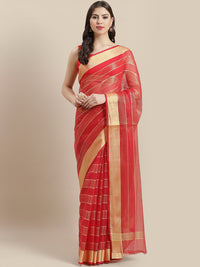 Chhabra 555 Chanderi Silk Kota saree with intricate Zari weaving in a striped pattern