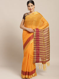 Banarasi Chanderi Checkered Saree with Contrast Brocade Blouse &Heavy Pallu with Tassels
