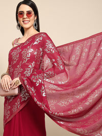 Chhabra 555 Pinkish Red Bling Cocktail Sequin Embellished Georgette Saree With Thin Crystal Border
