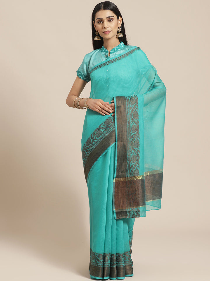 Deep Tones Banarasi Chanderi Saree with Oxdized Zari Floral Resham Weaving