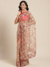 Resham Embroidered Net Saree with Zari and Crystal Embellishments