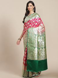 Chhabra 555 Magenta Kanjiwaram Wedding Silk Saree With Zari  Floral Zaal Weaving Contrast Blouse