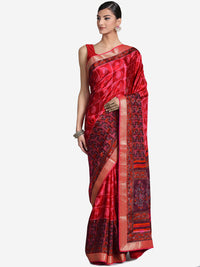 Chhabra 555 Red Crepe Paisley Print Saree with Zari Woven Border