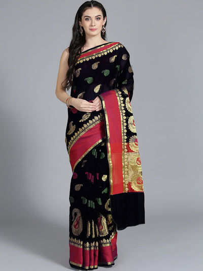 Chhabra 555 Silk Black with Zari embroidery and Beautiful Paisley Pattern Design Saree