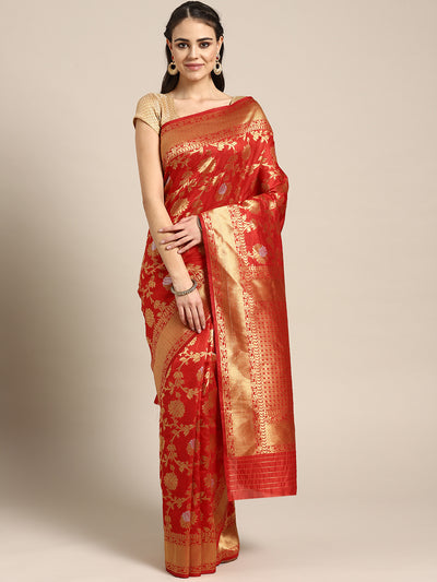 Chhabra 555 Bridal Mysore silk saree with Meenakari weaving in a floral pattern and interplay of silver and gold zari