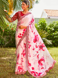 Chhabra 555 Floral Digital Print Saree with Sequinned Zari Embroidered Scalloped Border & Blouse