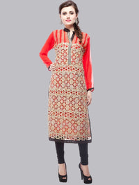 Georgette & Net Floral Embellished Straight Kurta
