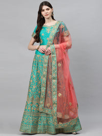 Pastel Semi-Stitched Lehenga Set with Zari & Resham Meenakari Floral Embroidery