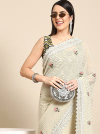 Chhabra 555 Floral Resham Embroidered Georgette Saree with Crystals & Resham Lace Embellishments