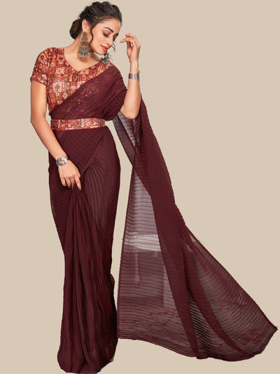 Chhabra 555 Bright Pleated Georgette Party Wear Saree With Sequin Embellished Blouse & Belt