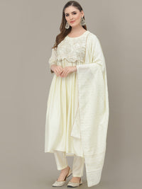 Chhabra 555 Made to Measure Cream Floral Resham Cut Work Embroidered Gathered Kurta,Trouser Set 