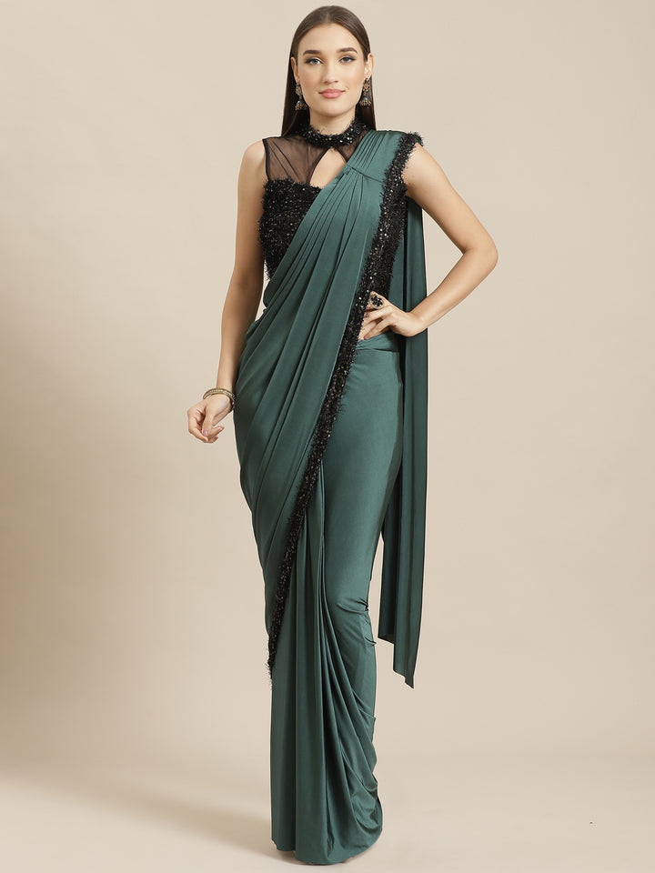Ruffled Pre-Stitched Saree Gown with Festive Layering & Bling Sequence Embroidery Blouse