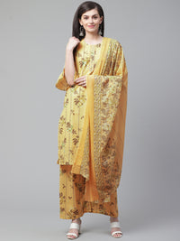 Chhabra 555 Unstitched Yellow Cotton Suit with Floral Print and Lace Borders on Dupatta