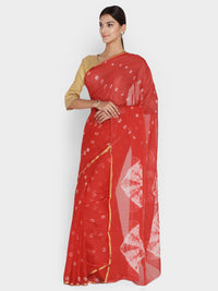Red Batik Print Chiffon Contemporary Saree