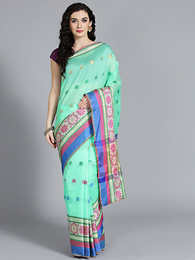 Chhabra 555 Sea Green Cotton Silk Saree with kota type and beautiful Floral Pattern and Handloom saree
