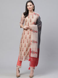 Chanderi Silk Dress Material with Digital Handloom & Indie Print with Maheshwari Dupatta