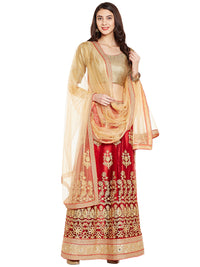 Maroon & Gold  Colored Net  Embroidered Semi-stiched Lehenga Choli With Dupatta