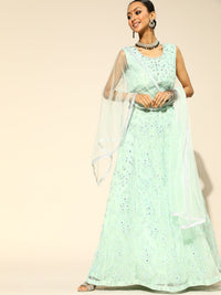 Chhabra 555 Made to Measure Kalidar Net Lehanga Set Embellished With Mirrors & Resham Embroidered