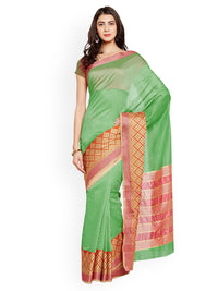 Chhabra 555 Sea Green Chanderi Cotton Saree with contrast border