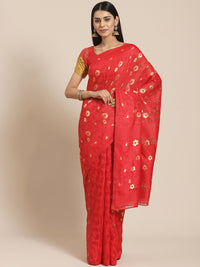 Handloom Chanderi Saree with Abstract woven pattern and Gold Zari weaving