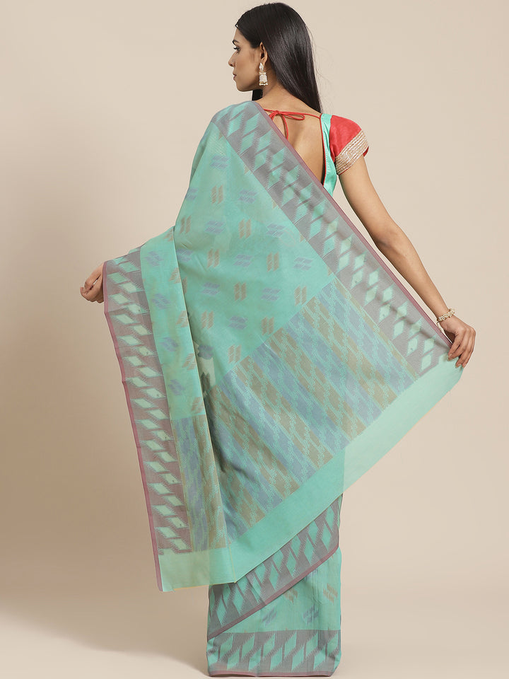 Handloom Chanderi Saree with Abstract woven pattern and a contrast border