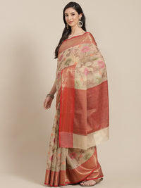 Chhabra 555 Jute Silk Traditional Floral Meenakari Motifs Royal Saree With Contrast Pallu Blouse

Color: Beige

Type: Banarasi Sarees

Pattern: Woven Design

Pattern Type: Geometric

Ornamentation: Zari

Border: Zari

Fabric: Organza

Saree: 5.35 mtr., Width: 1.15 mtr, Blouse: 0.90 mtr
Dry Clean

The CAD image gives a detailed look of the actual blouse piece that comes with this saree. The blouse used by the model in the pictures is only for styling purpose.