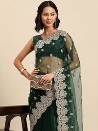 Chhabra 555 Bottle Green Bright Metallic Zari Embellished Saree with Cut-Work Scaloped  Border