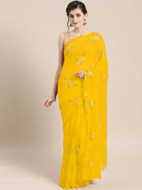 Chiffon Resham Embroidered Saree with Zari Woven Satin border and crystals